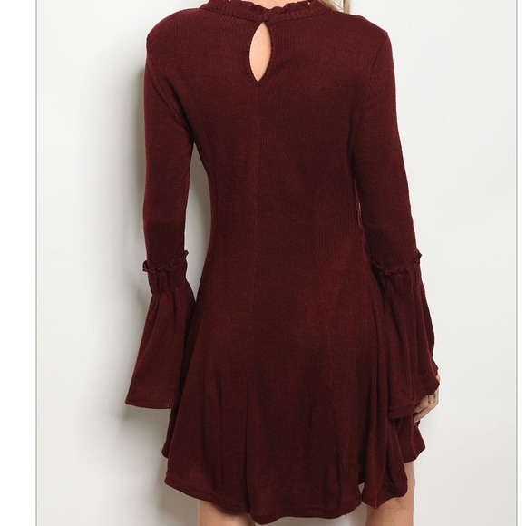 LAST Wine Ribbed Long Sleeve Dress - Picture 3 of 3